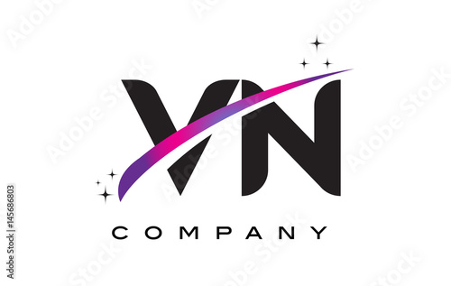 VN V N Black Letter Logo Design with Purple Magenta Swoosh photo