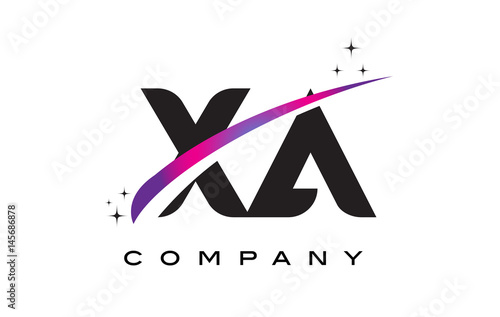 XA X A Black Letter Logo Design with Purple Magenta Swoosh