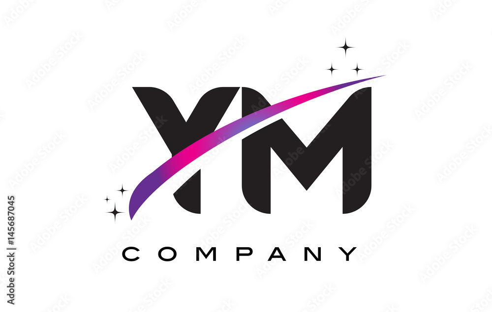 YM Y M Black Letter Logo Design with Purple Magenta Swoosh YM Y M Black Letter Logo Design with Purple Magenta Swoosh