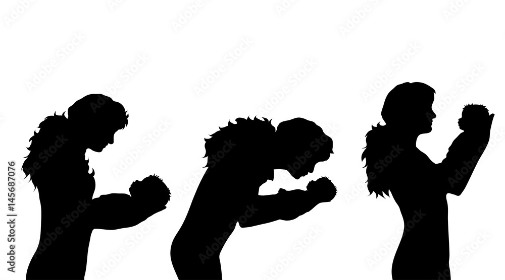 Vector silhouette of family on white background.