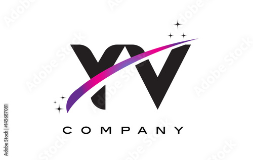 YV Y V Black Letter Logo Design with Purple Magenta Swoosh