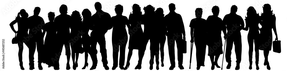 Vector silhouette of people on white background.