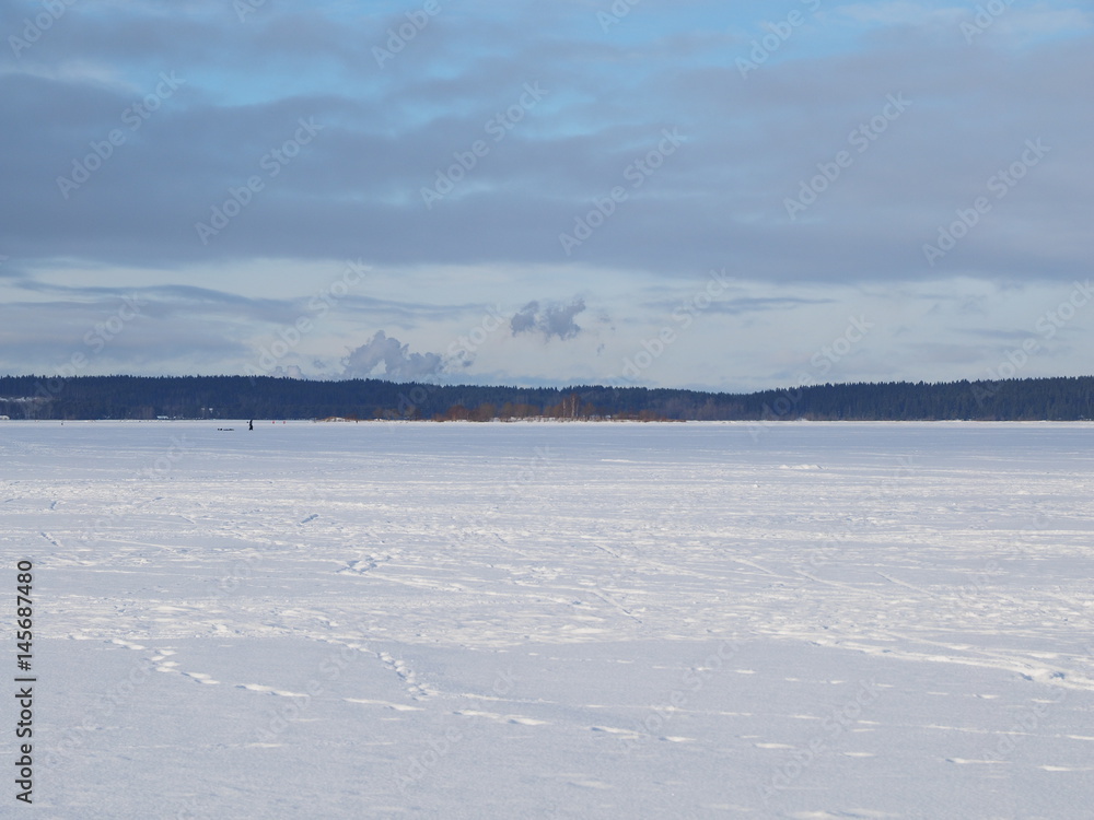 trails on the lake in winter