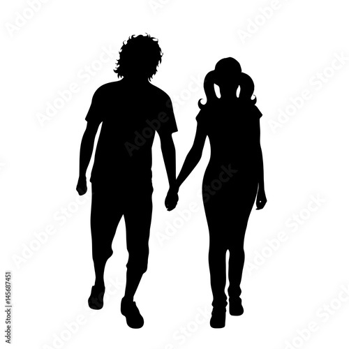 Vector silhouette of couple on white background.