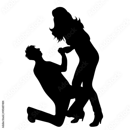 Vector silhouette of couple on white background.