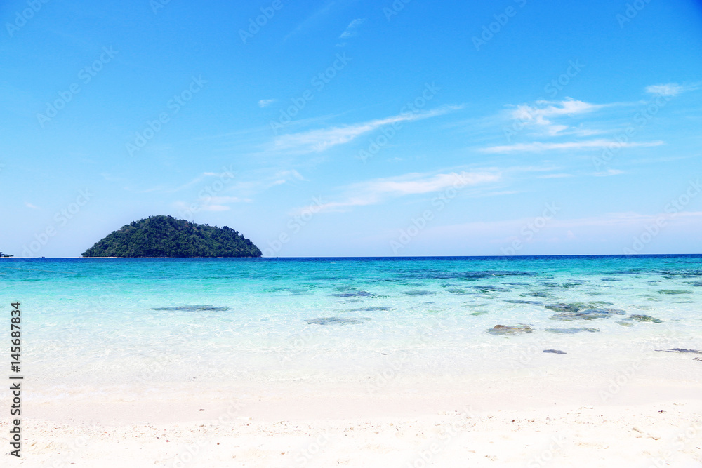 beautiful blue sea and clear blue sky,Image for summer fun party travel concept.