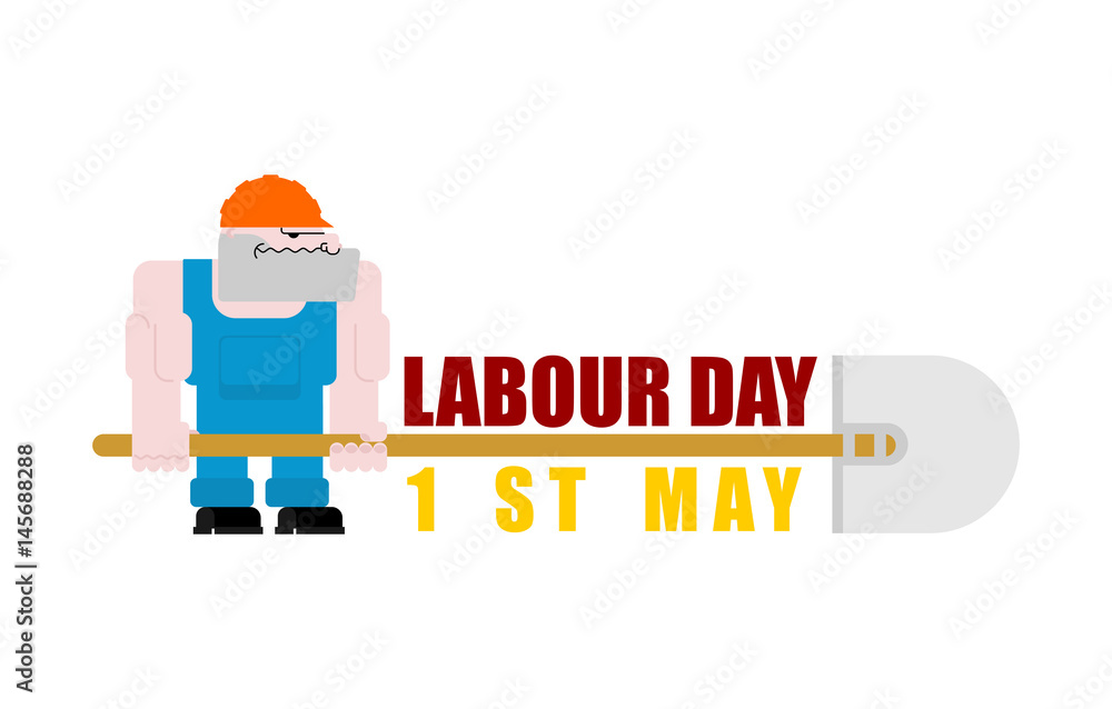 Labor Day logo. Workers and shovels. Sign for holiday. Hand tools for work Labor Day logo. Workers and shovels. Sign for holiday. Hand tools for work