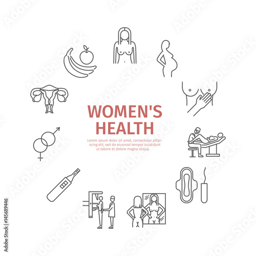 Women Health. Line icons set.