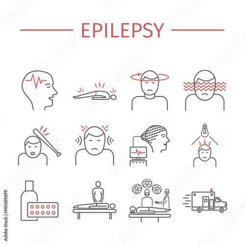 Epilepsy. Line icons set.