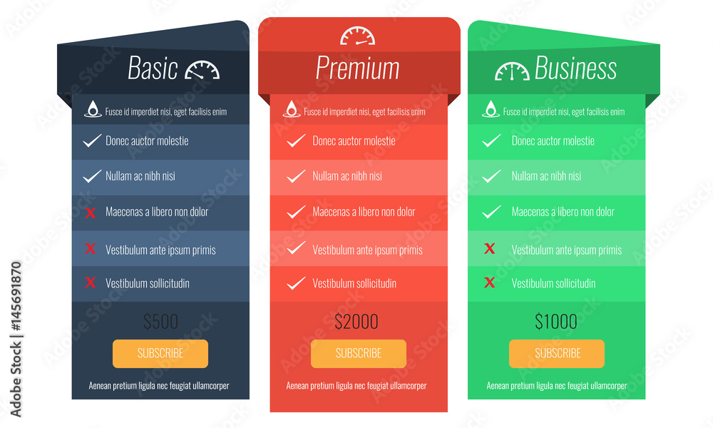 Trendy price list and offer columns. Flat vector.