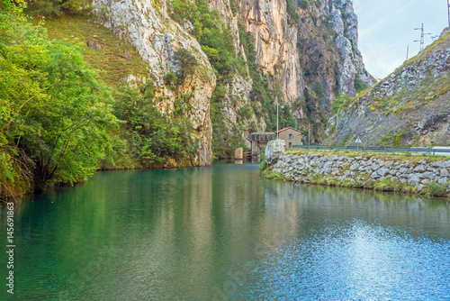 The river Rio Cares in the National Park Los Picos de Europa. The mountain stream is known because of the narrow and spectacular canyon it forms when passing the Picos de Europa