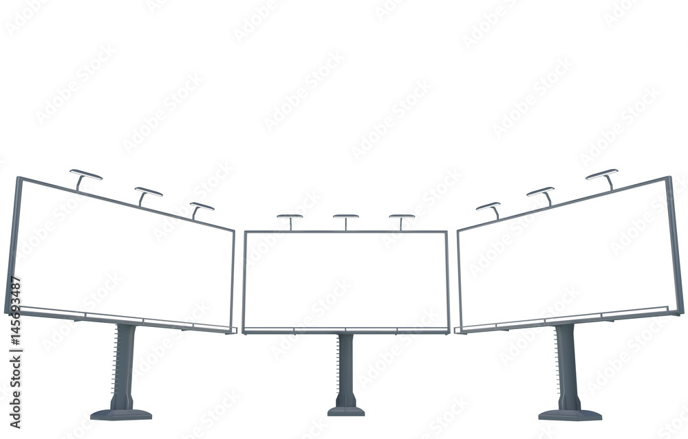 Fototapeta premium 3D rendering of blank billboard (empty advertisement) isolated on white background