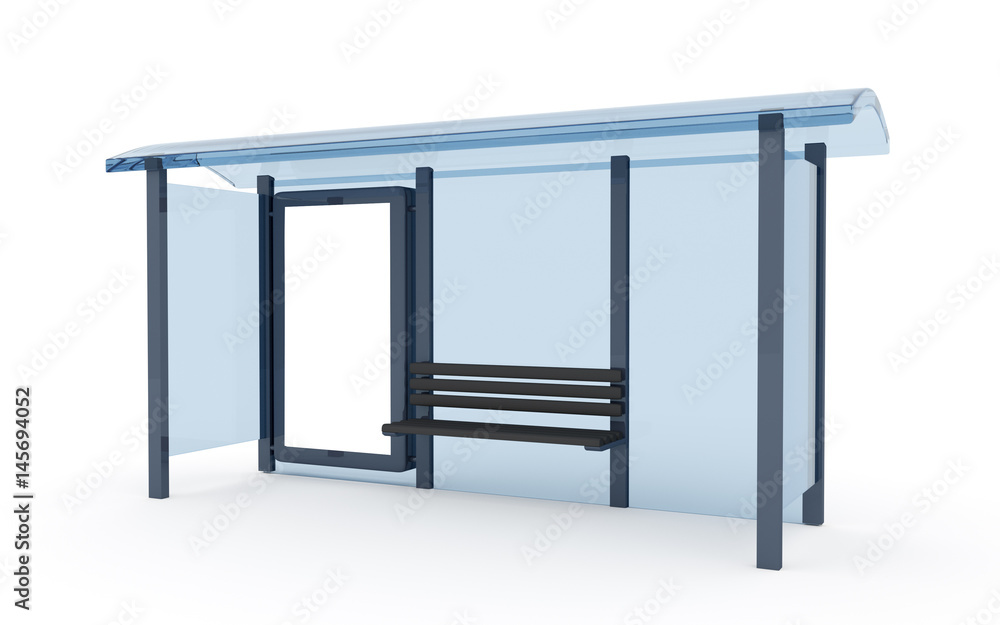 3D rendering of bus stop with blank vertical billboard (light box) isolated on white background 3D rendering of bus stop with blank vertical billboard (light box) isolated on white background