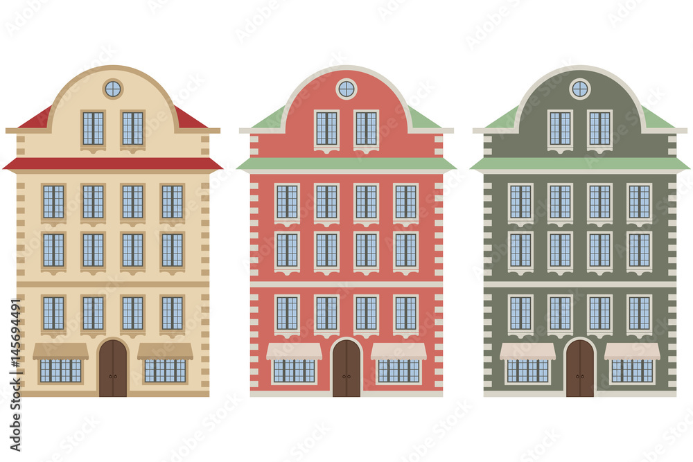 Old european city houses. Colored vector illustration