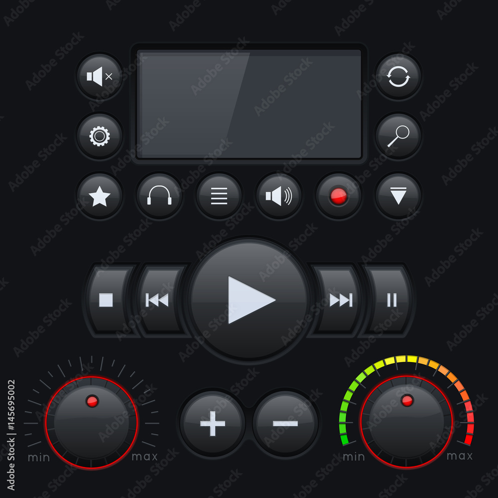 Fototapeta premium Set of media interface buttons with display