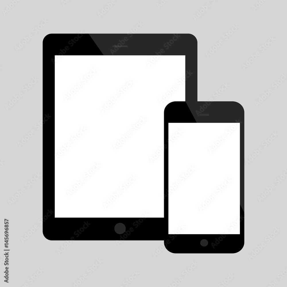 Black Tablet Computers and Phone Vector Illustration Black Tablet Computers and Phone Vector Illustration