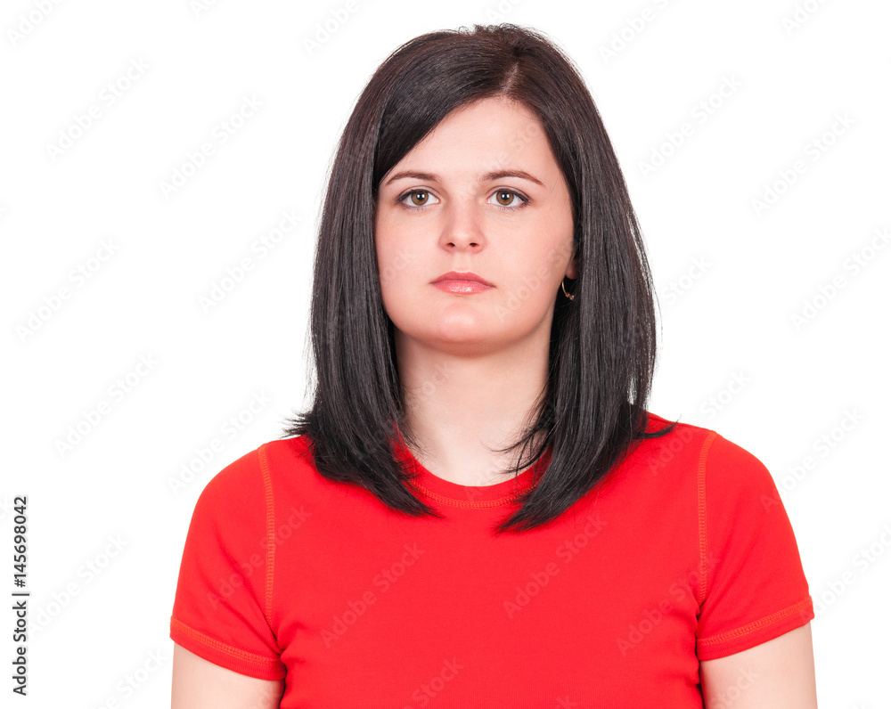 Close-up portrait of caucasian girl on white background Close-up portrait of caucasian girl on white background