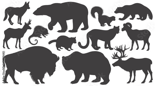 Set of silhouettes animals of North America.