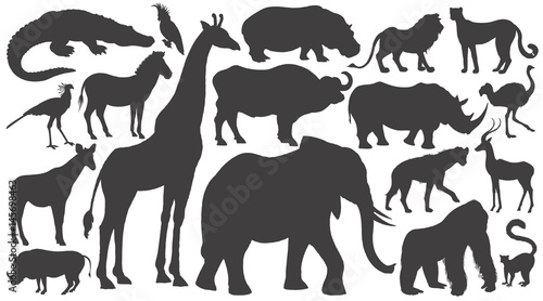 Fototapeta Naklejka Na Ścianę i Meble -  Set of silhouettes of African animals.
