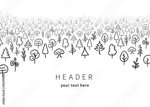 Hand-drawn forest landscape  modern background with text template on white
