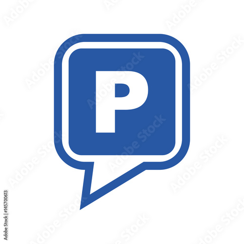 Icono plano localizacion parking azul en fondo blanco