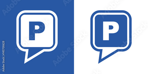 Icono plano localizacion parking azul y blanco