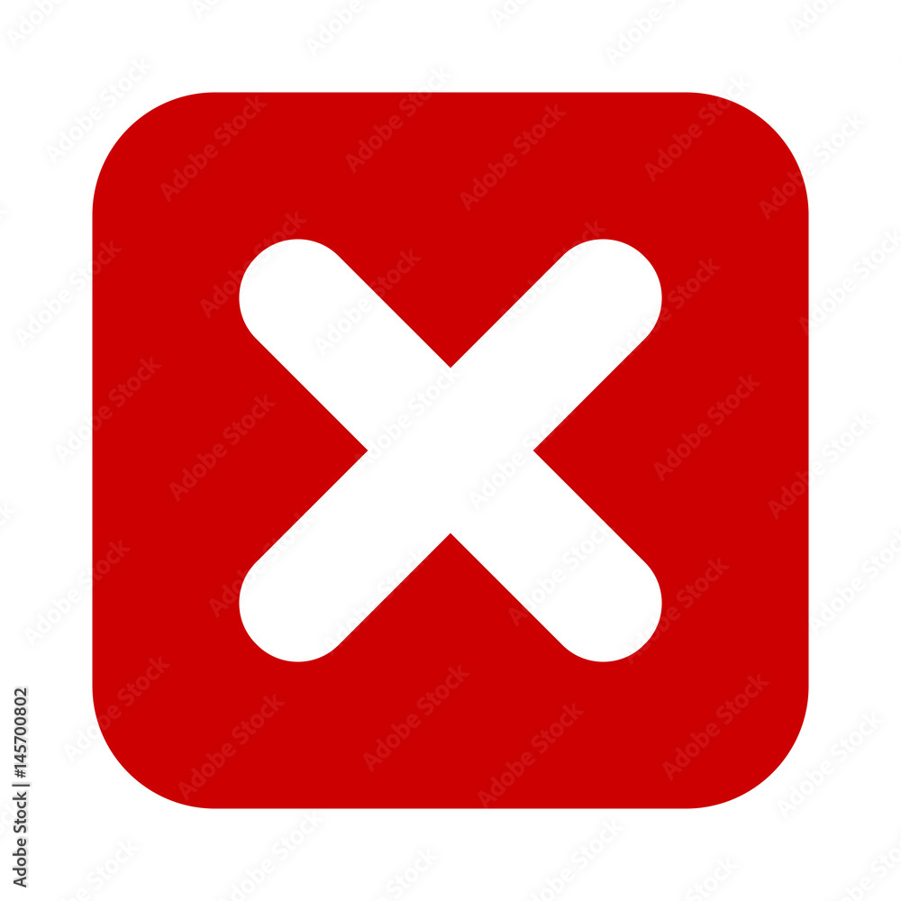 Flat square X mark red icon, button. Cross symbol isolated on white  background. Vector illustration. EPS10 Stock-vektor | Adobe Stock