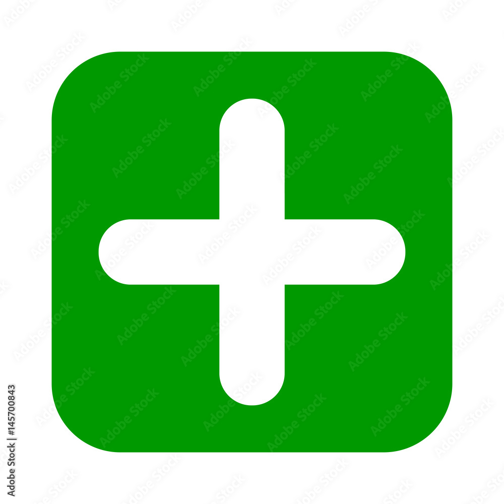 Flat square plus sign green icon, button. Positive symbol isolated on white background. Vector illustration. EPS10 Flat square plus sign green icon, button. Positive symbol isolated on white background. Vector illustration. EPS10