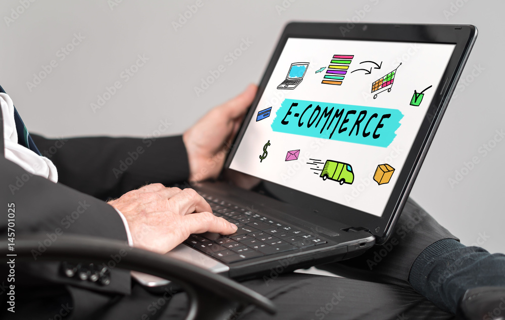 E-commerce concept on a laptop E-commerce concept on a laptop