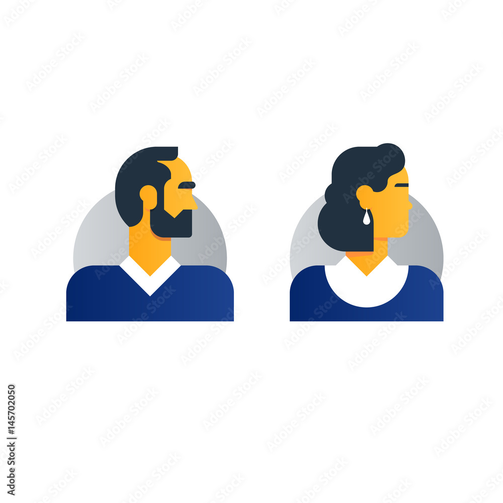 Man, woman side view, half face head, clerk service, techer, office staff Man, woman side view, half face head, clerk service, techer, office staff