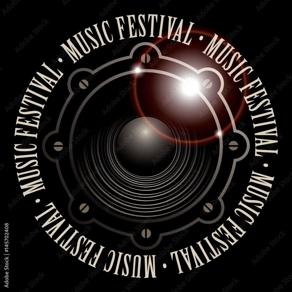 vector banner with a acoustic loudspeaker and the words music festival, written around vector banner with a acoustic loudspeaker and the words music festival, written around