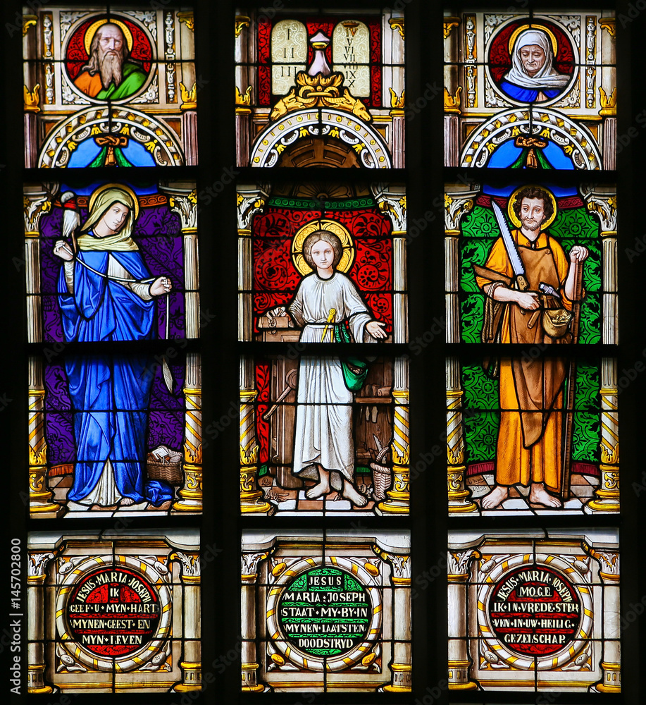 Stained Glass - Mother Mary, Jesus and Saint Joseph Stained Glass - Mother Mary, Jesus and Saint Joseph