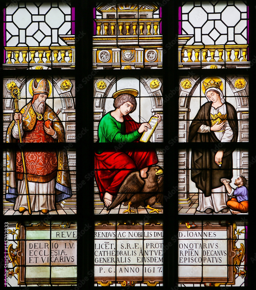 Stained Glass - Saint Augustine, John the Evangelist and Elizabeth