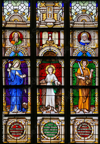Stained Glass - Mother Mary  Jesus and Saint Joseph