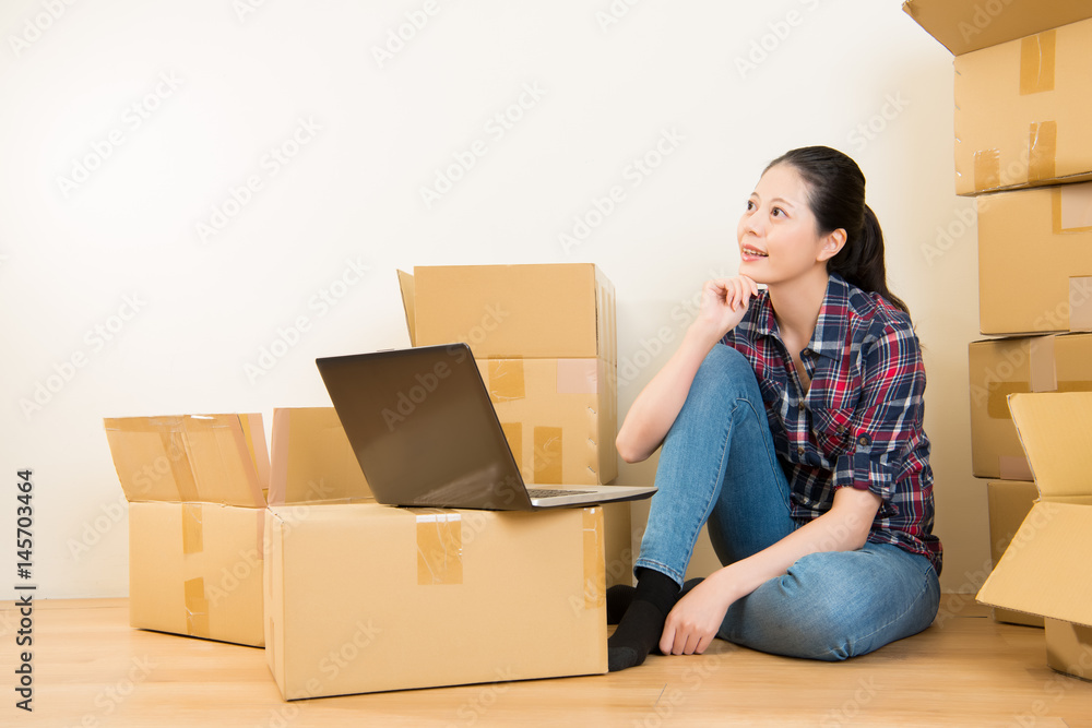 Happy woman planning decoration Happy woman planning decoration