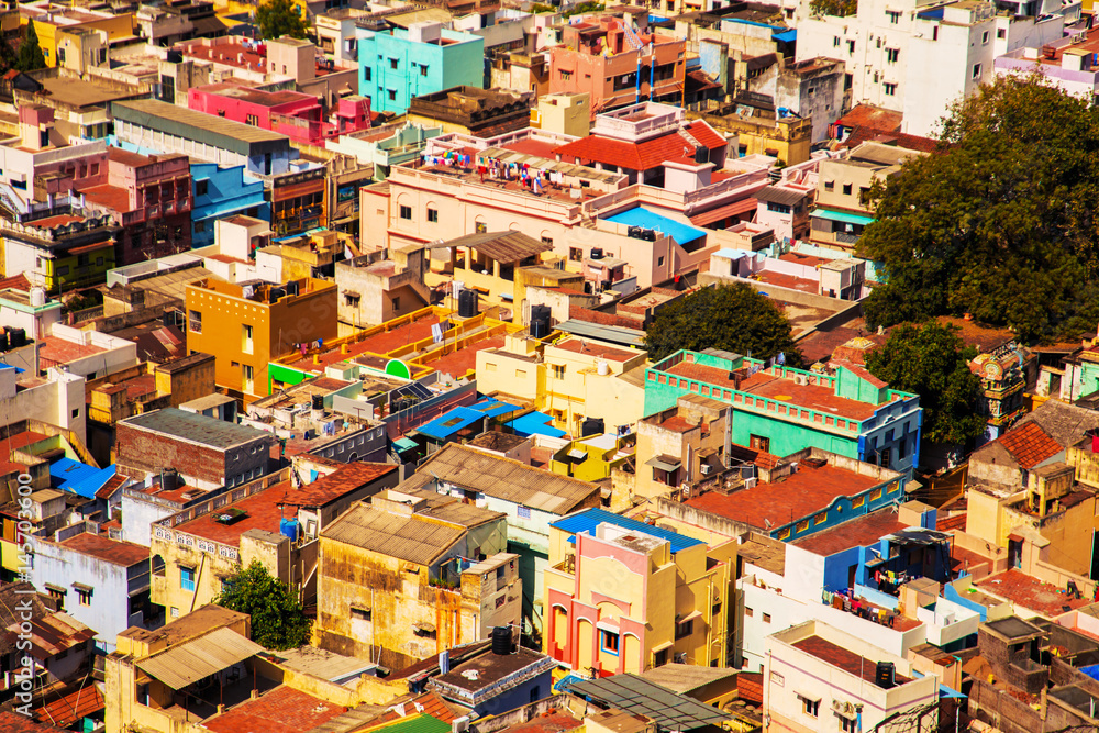 Colored traditional houses in India.