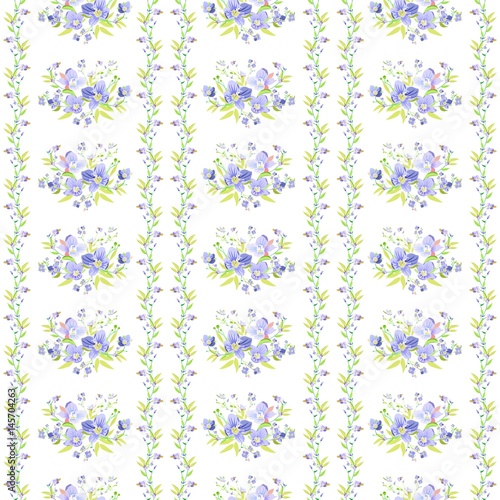 Seamless delicate pattern of spring flower bouquets. Floral striped background for wallpapers, textile, book covers, manufacturing, tapestry, print, gift wrap, scrapbooking.