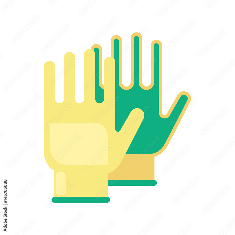 Gardening flat yellow gloves for work isolated on white background vector illustration. Farming hand protection Gardening flat yellow gloves for work isolated on white background vector illustration. Farming hand protection