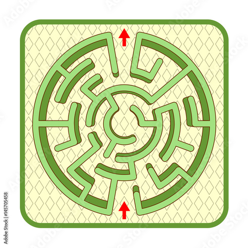 Abstract three-dimensional circle shaped hedge maze game template, top view, ready for use. Or add legend text and cartoon characters, if needed.

