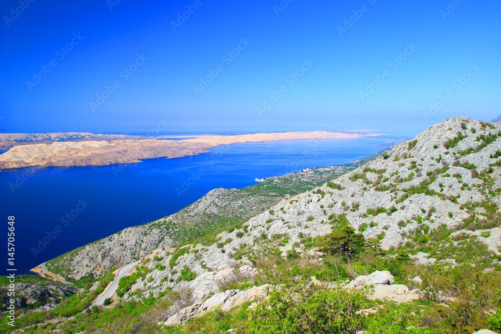 View to the Adriatic sea from Velebit mountain in Croatia