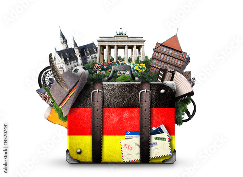 Germany, german landmarks, travel and retro suitcase
