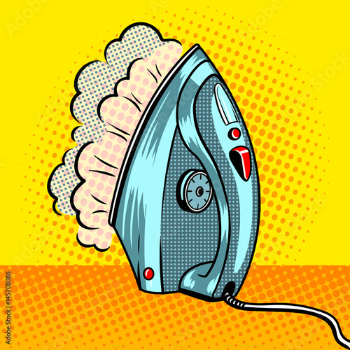 Steam clothes iron pop art style vector