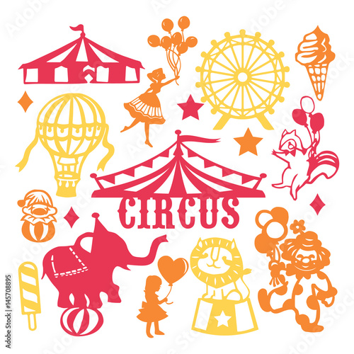 Paper Cut Silhouette Vintage Circus Set