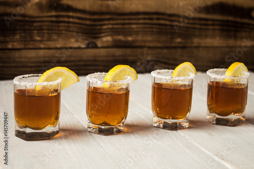 alcohol shot drinks with lemon and salt