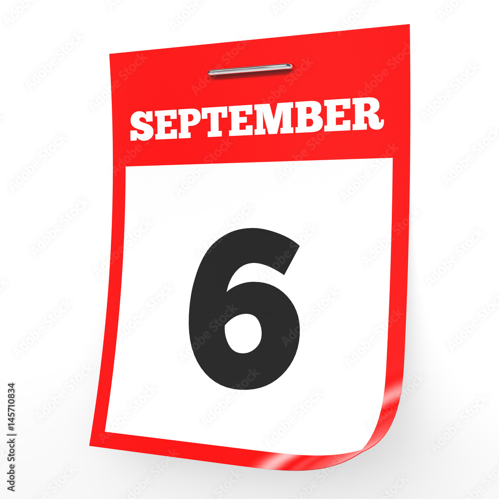 Fototapeta premium September 6. Calendar on white background.