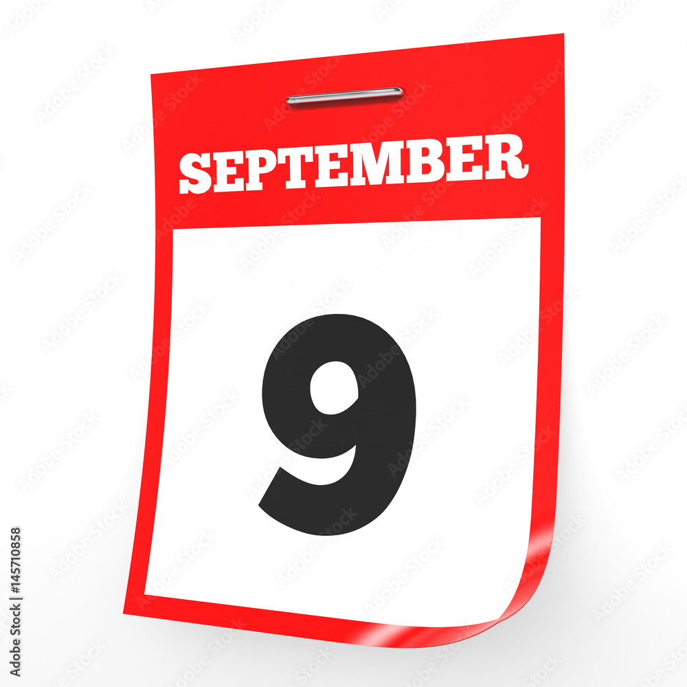 Fototapeta premium September 9. Calendar on white background.