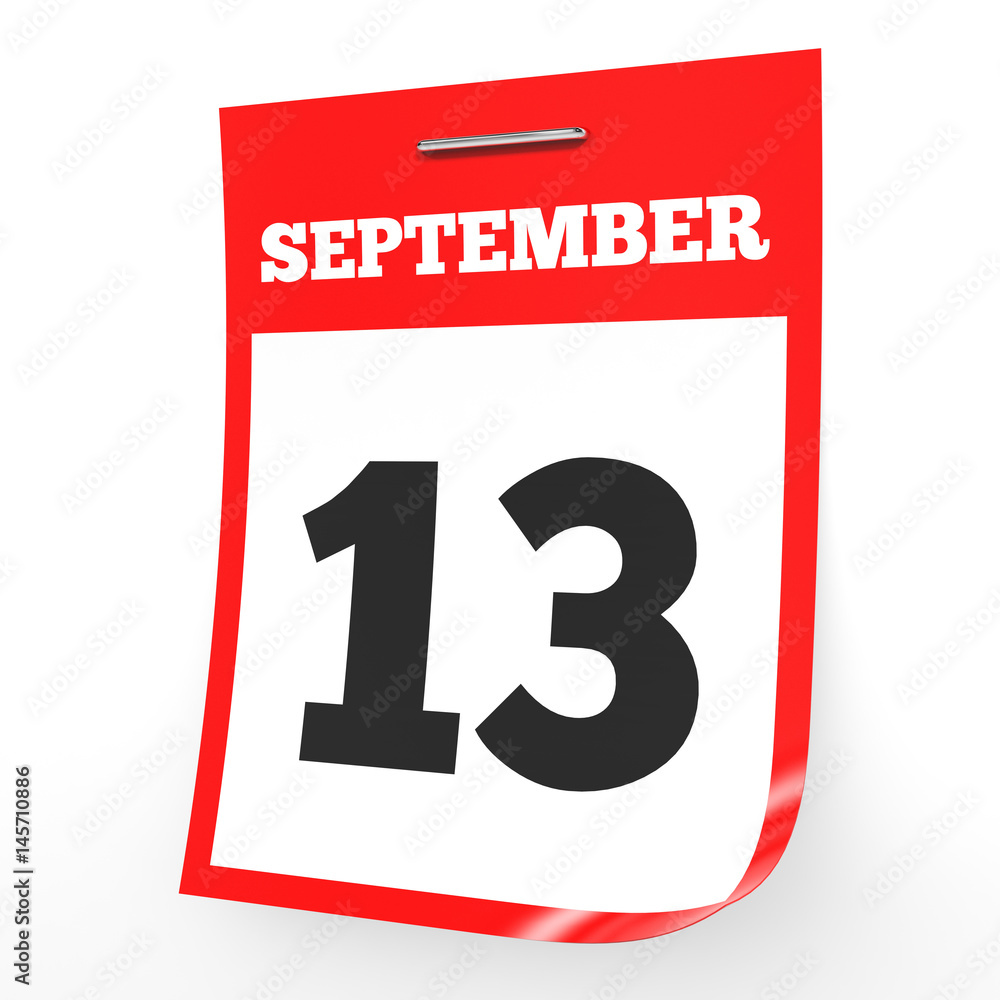 September 13. Calendar on white background. September 13. Calendar on white background.