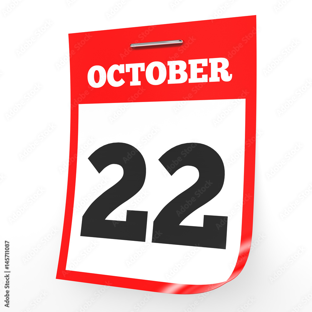 October 22. Calendar on white background. October 22. Calendar on white background.