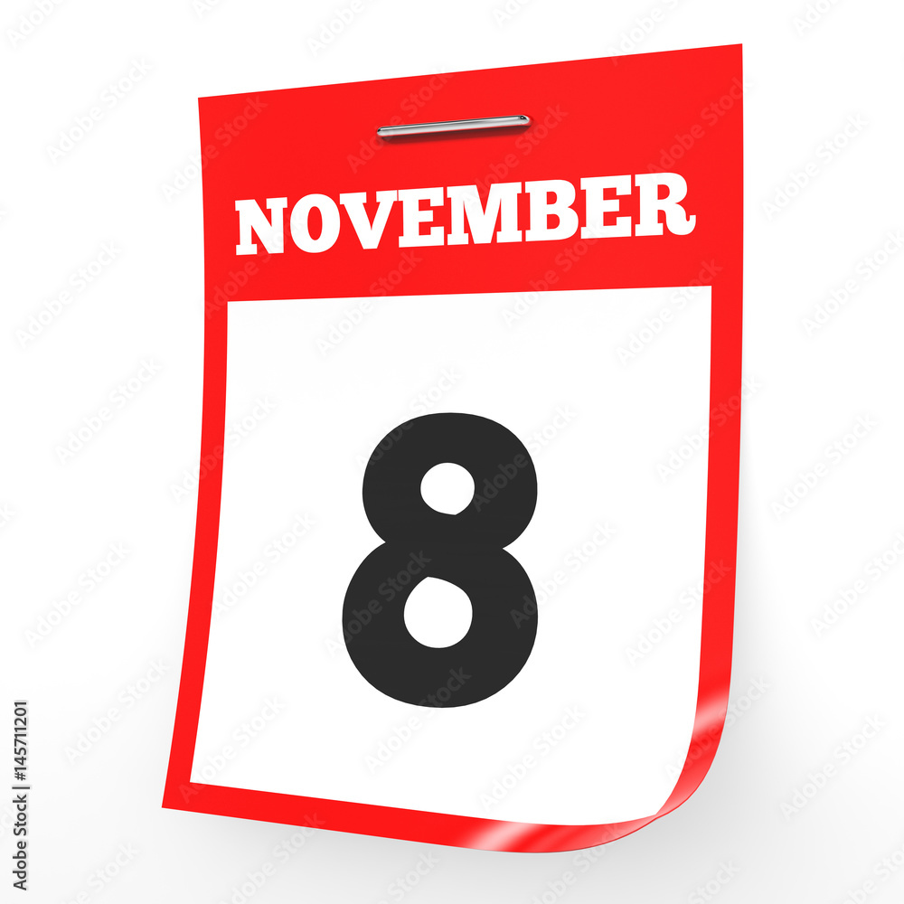 November 8. Calendar on white background. November 8. Calendar on white background.