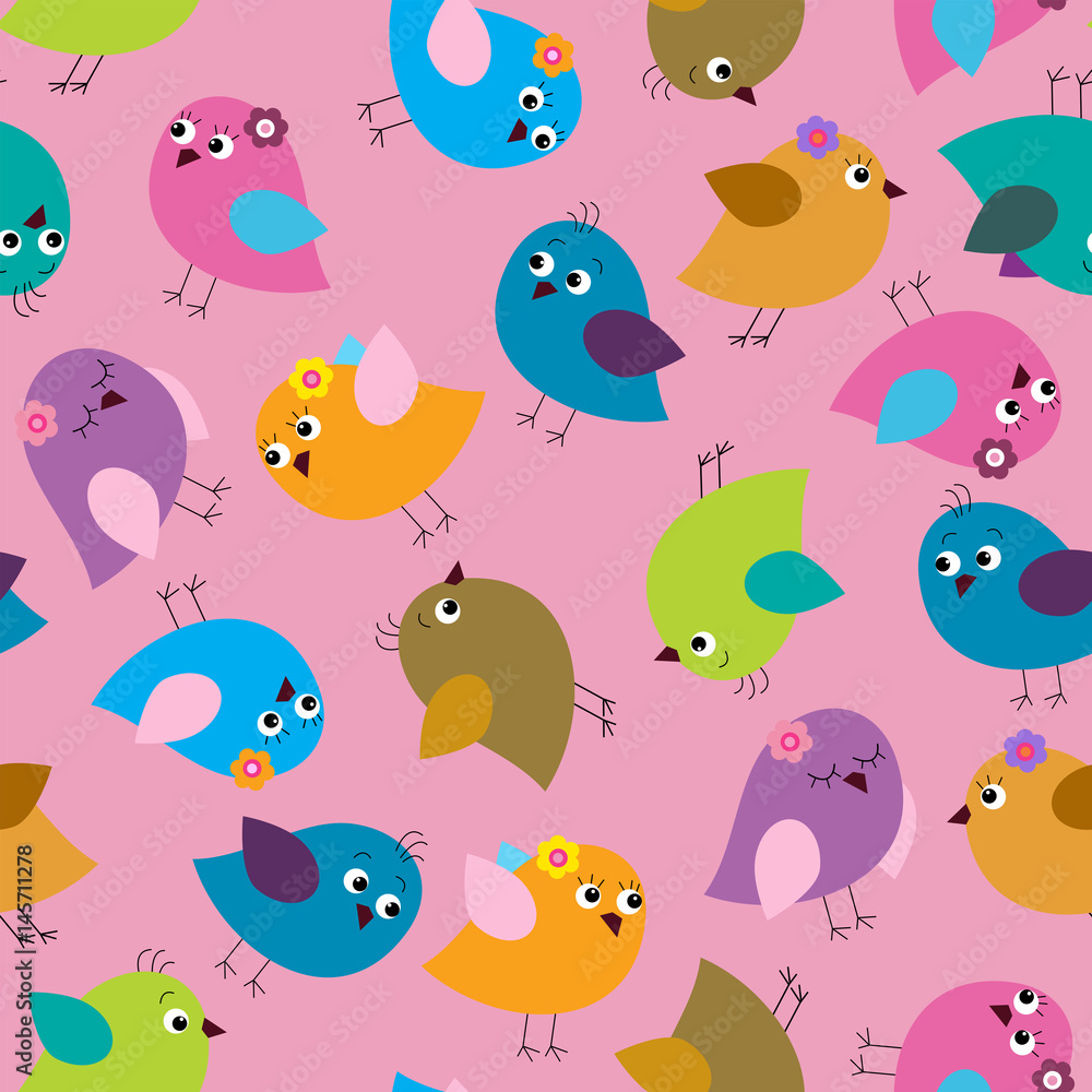 Seamless cute pattern with different colored birds Seamless cute pattern with different colored birds